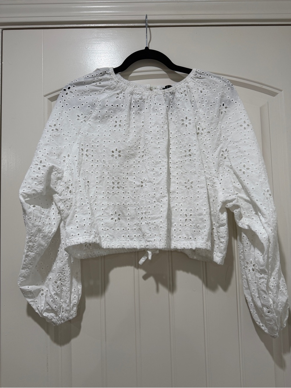 Aqua White Eyelet Peasant Top